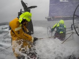 Leg 9, from Newport to Cardiff, day 2 on board Team AkzoNobel. Wet and wild morninig. 24 May, 2018
