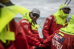 Leg 11, from Gothenburg to The Hague, day 04 on board Dongfeng. Daryl Wislang smiling. 24 June, 2018.
